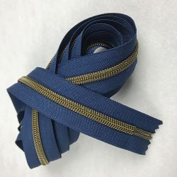 3 Yards - #3 Zipper Coil - Antique Brass with Navy Tape & 8 Pulls