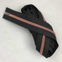3 Yards - #3 Zipper Coil - Rose Gold with Black Tape & 8 Pulls