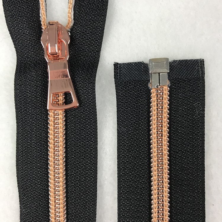 24 Separating Zipper: Shiny Gold #5 Coil on Black