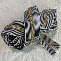 #5 Zipper Coil (3 yards) - Gold with Black/White Stripe Tape
